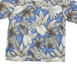 PRESWICK & MOORE Mens Blue & Brown Floral Rayon Shirt L Relaxed Fit Casual