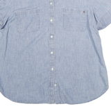 TOMMY HILFIGER Womens Blue Cotton Blend Shirt L Casual Short Sleeve Button