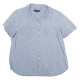 TOMMY HILFIGER Womens Blue Cotton Blend Shirt L Casual Short Sleeve Button