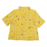GEVANA Womens Yellow Printed Shirt Short Sleeve Collared M Polyester Blend