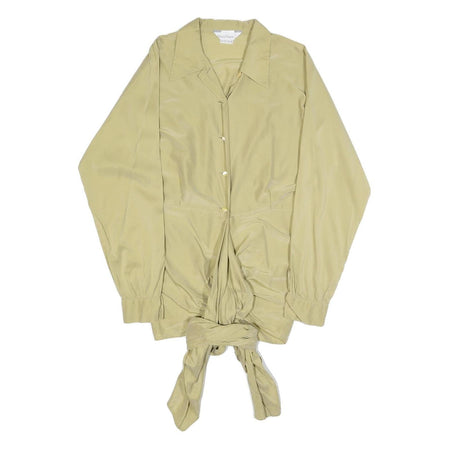 MAX MARA Womens Beige Silk Blend Shirt Long Sleeve Collared S Elegant Tie Hem