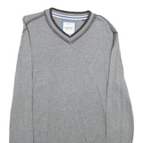 ESPRIT Mens Grey Plain Cotton Jumper V-Neck Basic Knit L Casual Comfortable