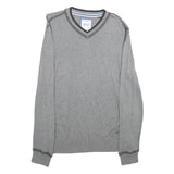 ESPRIT Mens Grey Plain Cotton Jumper V-Neck Basic Knit L Casual Comfortable