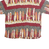 FULENA Mens Red Surfboard Print Cotton Shirt L Casual Summer Short Sleeve