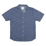 LEVI'S Mens Blue Cotton Blend Star Print Short Sleeve Shirt L Casual Summer