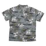 PALMWAVE Mens Grey Cotton Blend Button Jacket L Tropical Print Short Sleeve