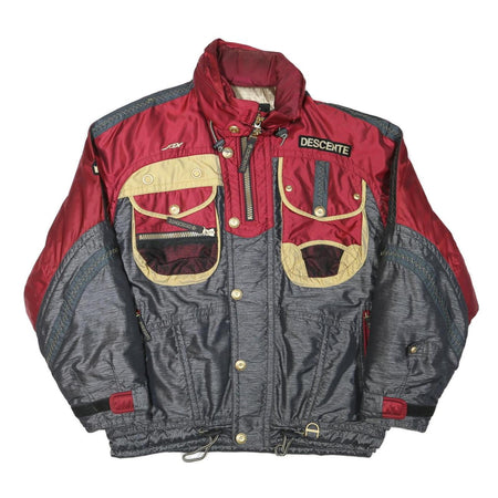 DESCENTE Mens Red & Grey Outdoor Jacket L Polyester Blend Zip Pockets Sportswear