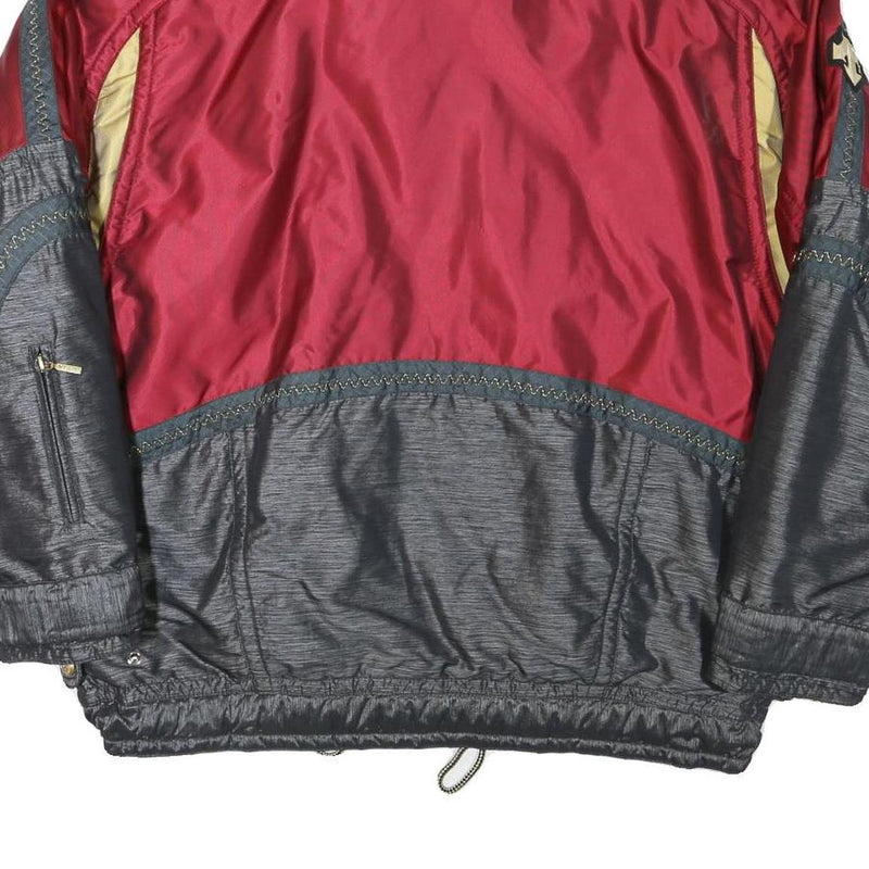 DESCENTE Mens Red & Grey Outdoor Jacket L Polyester Blend Zip Pockets Sportswear