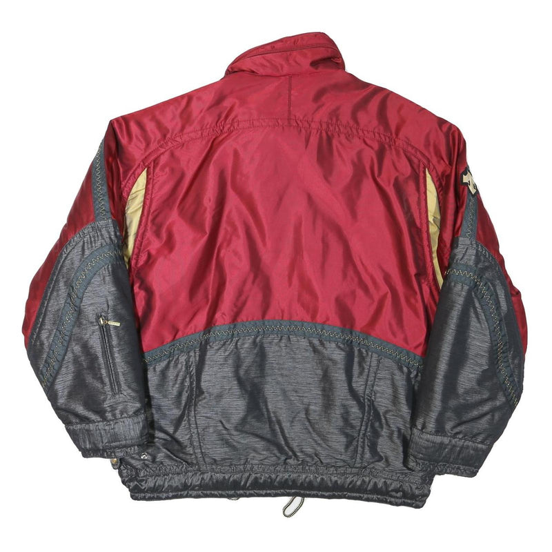 DESCENTE Mens Red & Grey Outdoor Jacket L Polyester Blend Zip Pockets Sportswear