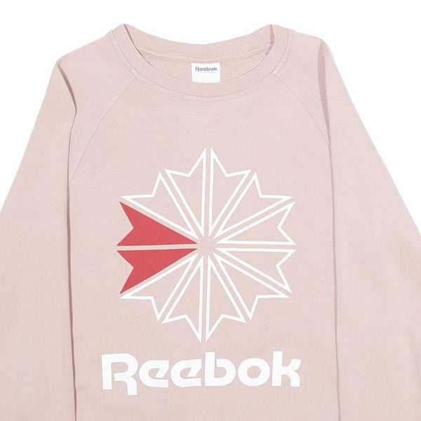 REEBOK Womens Pink Crew Neck S Cotton Sweatshirt Logo Print