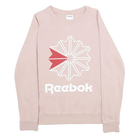 REEBOK Womens Pink Crew Neck S Cotton Sweatshirt Logo Print