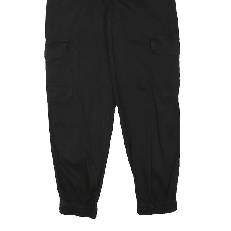 PULL & BEAR Womens Cotton Blend Black Relaxed Cargo Trousers W24 L27 Zip