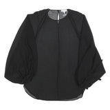 REISS Womens Black Blouse Long Sleeve Round Neck Plain UK 10 Lightweight
