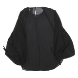 REISS Womens Black Blouse Long Sleeve Round Neck Plain UK 10 Lightweight