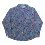 TOP FASHION Womens Blue & Purple Printed Shirt Long Sleeve Collared M Floral