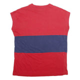 MTO Mens Red & Blue Colour Block T-Shirt L Short Sleeve Crew Neck Casual Summer