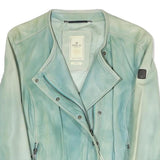 REPLAY Womens Blue Leather Biker Jacket L Zip Fastening Stylish Casual