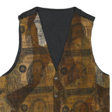 Mens Brown Polyester Blend Waistcoat M Patterned Button Closure Casual Vest