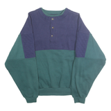 SEARS ROEBUCK Mens Blue & Green Crew Neck L Button Front Sweatshirt