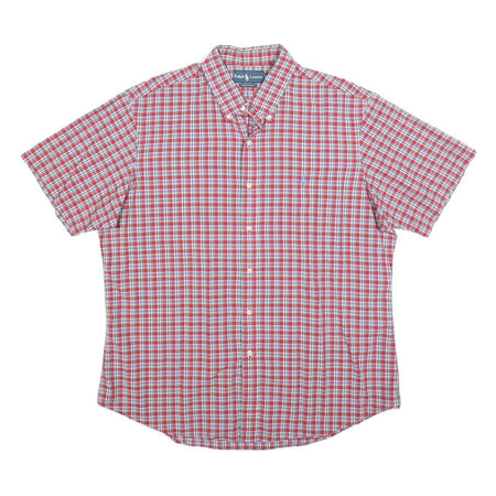 RALPH LAUREN Mens Red & White Check Shirt L Cotton Short Sleeve Button