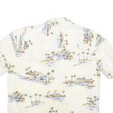 ISLAND SHORES Mens Cream & Blue Tropical Print Cotton Shirt L Hawaiian Style