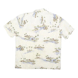 ISLAND SHORES Mens Cream & Blue Tropical Print Cotton Shirt L Hawaiian Style
