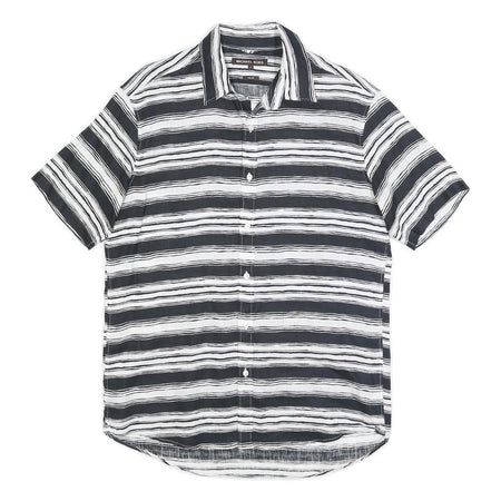 MICHAEL KORS Mens Black & White Striped Linen Shirt M Casual Smart Summer
