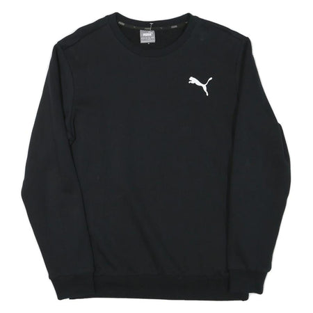 PUMA Mens Black Crew Neck Sweatshirt S Cotton Blend Pullover Logo Casual