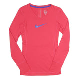 NIKE Womens Red Long Sleeve V-Neck Dri-Fit XS Athletic Performance Top