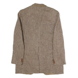 Mens Brown Cotton Herringbone Classic Jacket L Button Closure Tailored