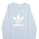 ADIDAS Womens Blue Crew Neck S Cotton Logo Print Sweatshirt Pullover