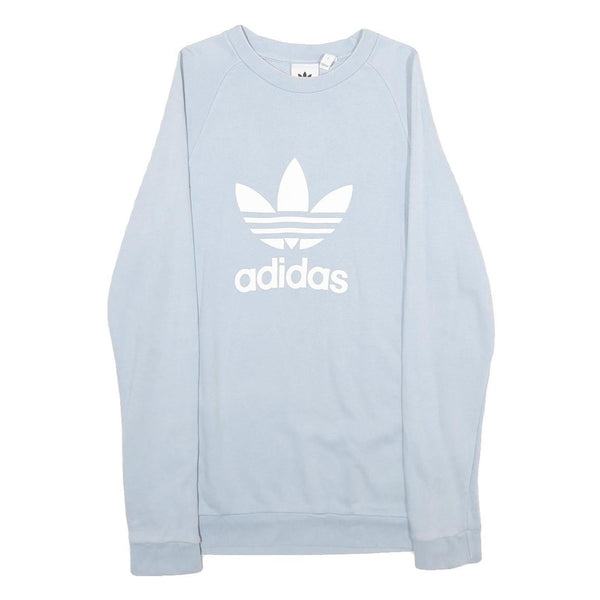 ADIDAS Womens Blue Crew Neck S Cotton Logo Print Sweatshirt Pullover