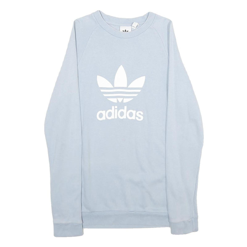 ADIDAS Womens Blue Crew Neck S Cotton Logo Print Sweatshirt Pullover