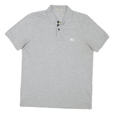 BURBERRY Mens Grey Polo Shirt XL Cotton Blend Short Sleeve Plain