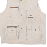 MODE MILLE Mens Beige Outdoor Jacket L Cotton Blend Woven Plain Zip Utility Vest
