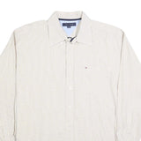 TOMMY HILFIGER Mens Beige Checked Shirt L Cotton Blend Formal Smart Casual