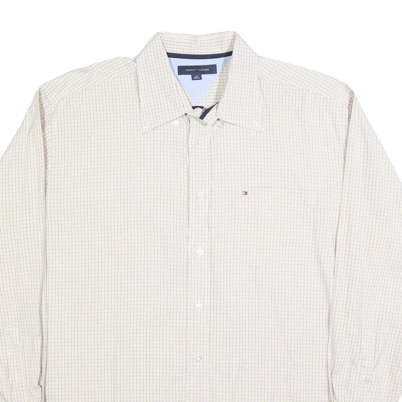 TOMMY HILFIGER Mens Beige Checked Shirt L Cotton Blend Formal Smart Casual