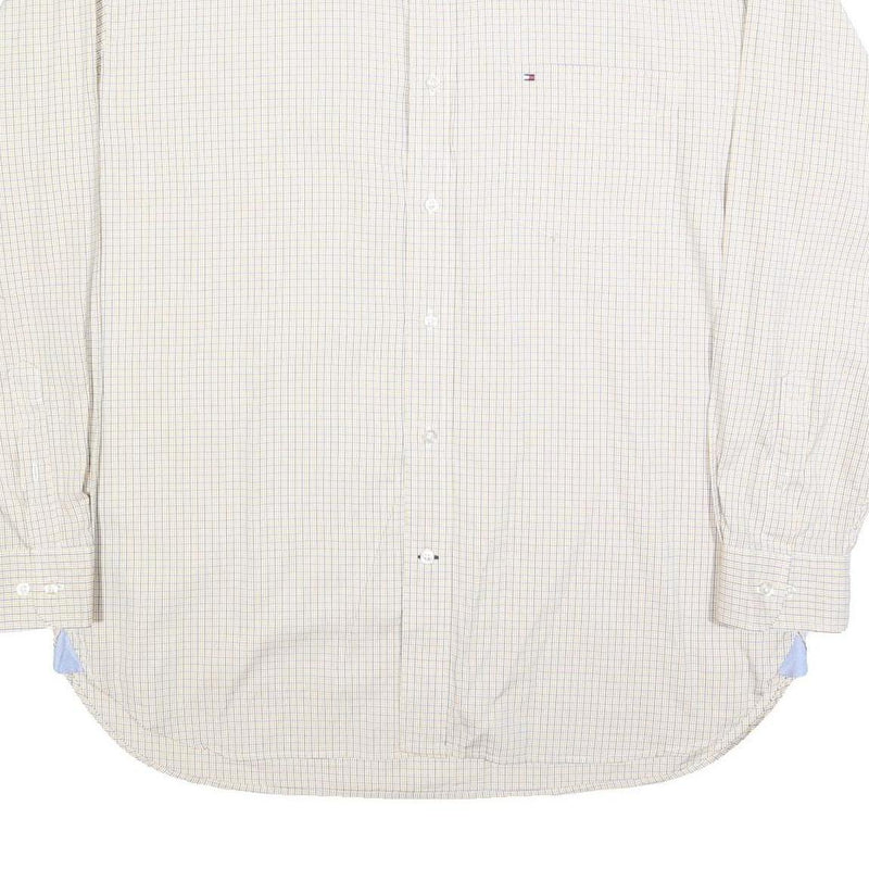 TOMMY HILFIGER Mens Beige Checked Shirt L Cotton Blend Formal Smart Casual