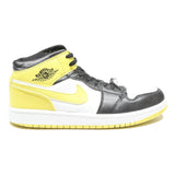 AIR JORDAN 1 Mid Mens Lace-Up Trainers Black & Yellow Leather UK 7.5 Iconic