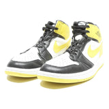 AIR JORDAN 1 Mid Mens Lace-Up Trainers Black & Yellow Leather UK 7.5 Iconic
