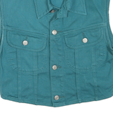 Womens Blue Cotton Button Sleeveless Jacket M Plain Classic Casual Vest