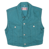 Womens Blue Cotton Button Sleeveless Jacket M Plain Classic Casual Vest