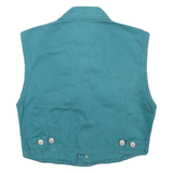 Womens Blue Cotton Button Sleeveless Jacket M Plain Classic Casual Vest
