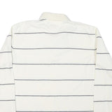 TOMMY HILFIGER Mens White & Grey Stripe Long Sleeve Polo Shirt L Cotton Blend