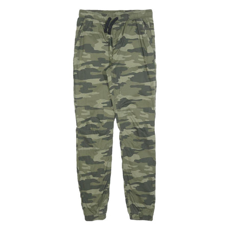 C&A Boys Slim Fit Cotton Blend Green Camouflage Drawstring Trousers W28 L30