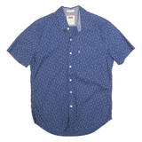 LEVI'S Mens Blue Printed Cotton Blend Shirt M Casual Short Sleeve Button Down