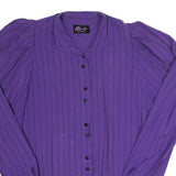 LIVE BY PAGE Womens Purple Stripe Shirt Long Sleeve Button Neck M Stylish Cotton