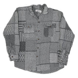 Mens Black & White Patchwork Pattern Casual Cotton Shirt S Stylish Long Sleeve