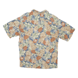 VIA VENTO Mens Beige & Blue Leaf Pattern Rayon Shirt XL Summer Casual