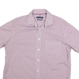TOMMY HILFIGER Mens Red & White Check Shirt L Short Sleeve Cotton Blend Casual